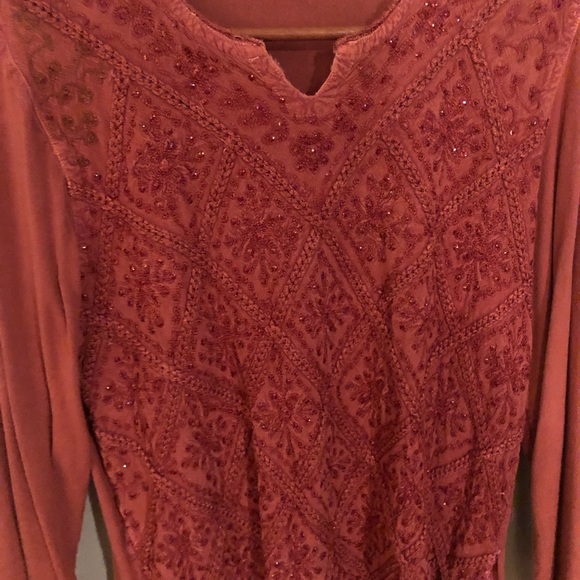 Vintage Bohemian Sequin Blouse Terracotta - Picture 2 of 4
